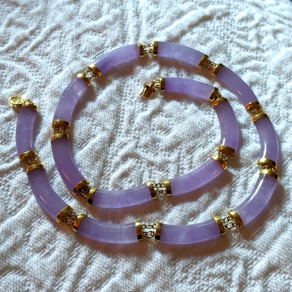 14k 585 stamped lavender jade bamboo necklace